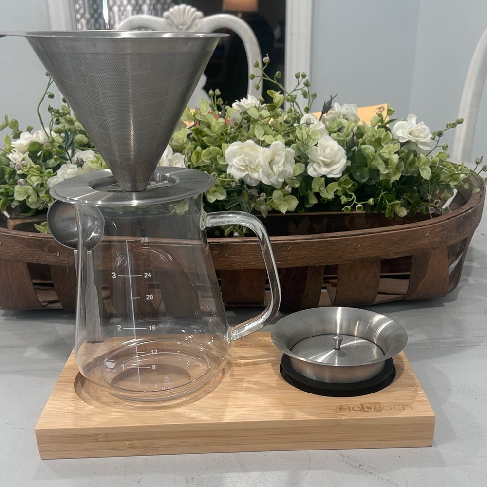 Bamboo Coffee Pour-Over Set with Glass Carafe in Natural Bamboo
